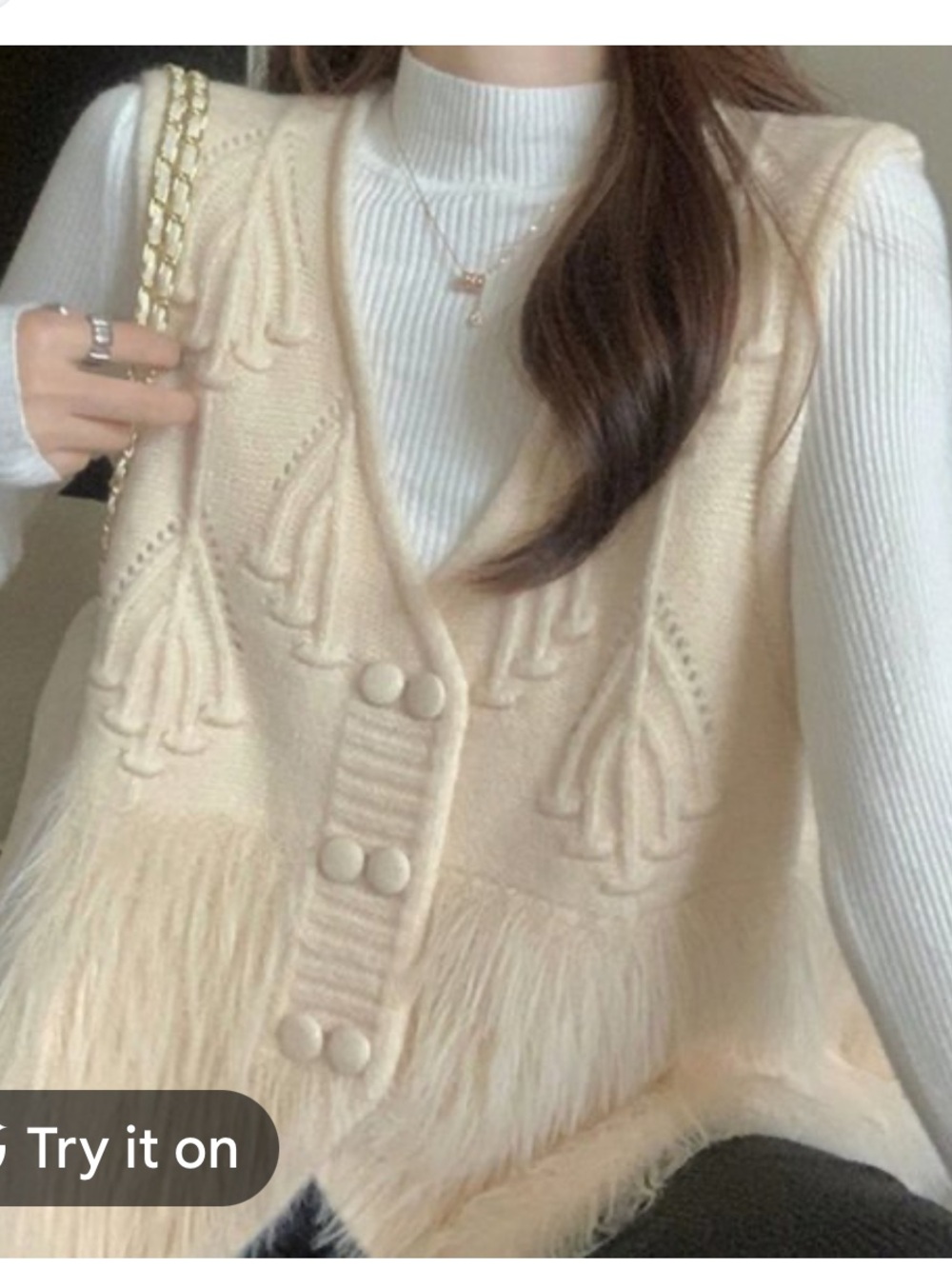 Cream Textured Knit Button-Front Sweater Vest